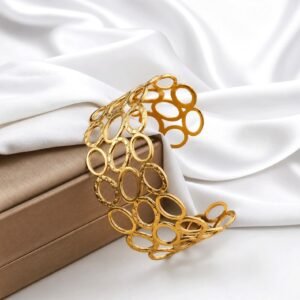 Circle Hollow 18k Gold Plated Open cuff Bracelet