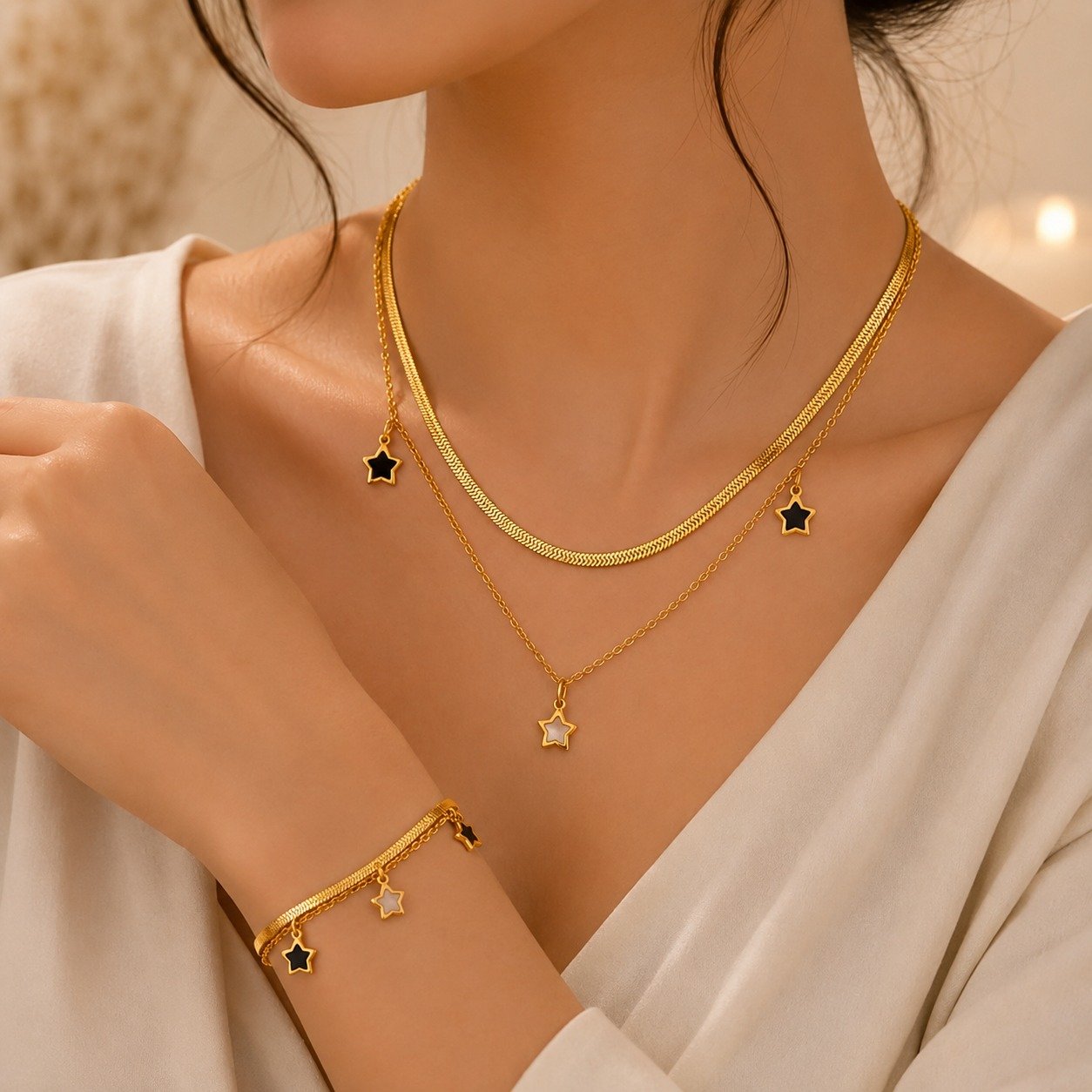 Double Layered Gold Star Necklaces