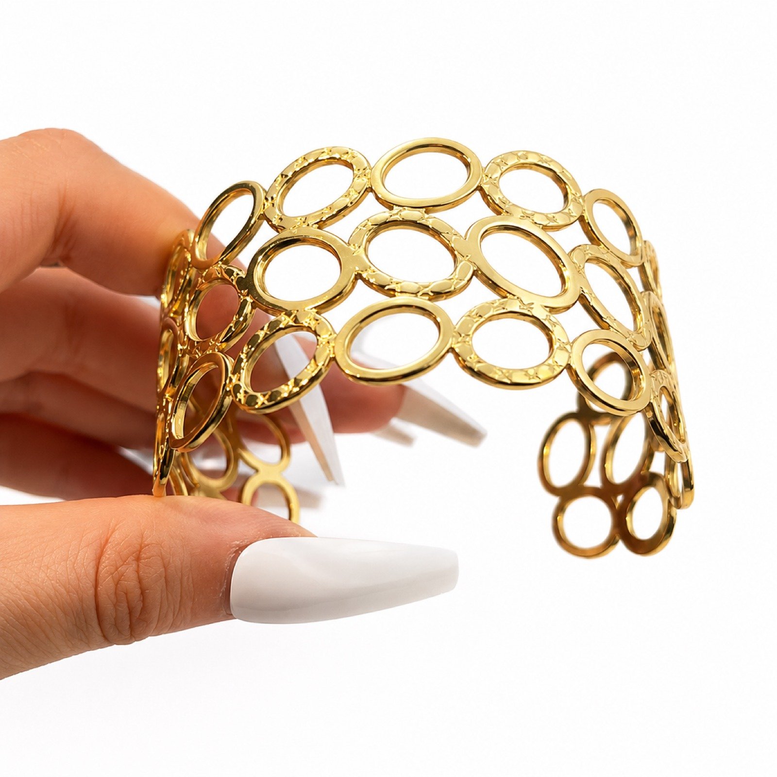 Circle Hollow 18k Gold Plated Open cuff Bracelet - Image 3